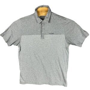 Travis Mathew Polo Shirt Men's M Gray Striped Power Design Embroidered Logo